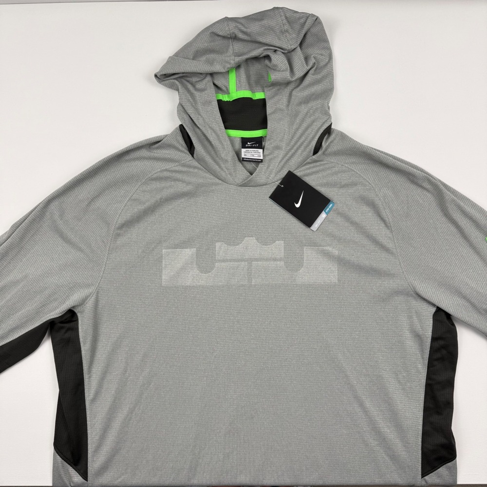 Nike LeBron James Dri-FIT Hoodie Mens XXL Grey Black Neon Green 683026-047 NWT